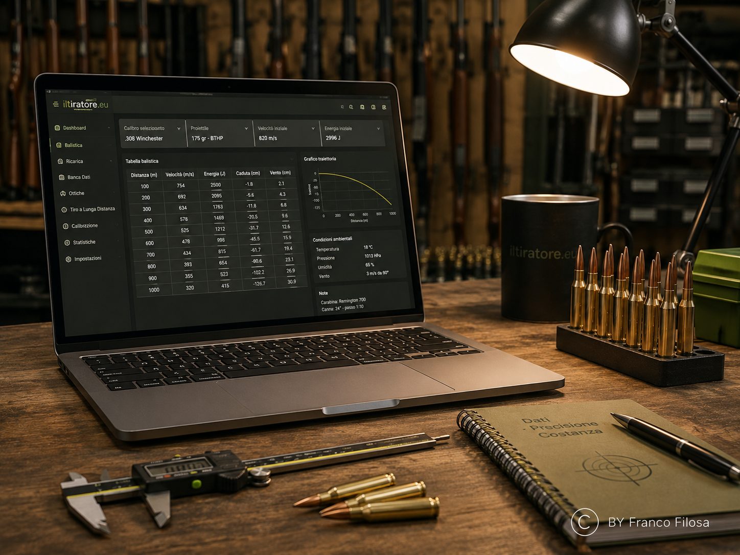 Software di calcolo balistico IlTiratore su laptop